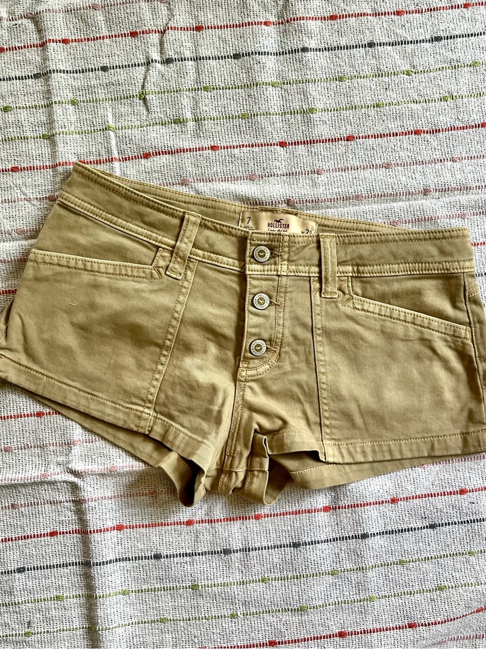 Hollister Low-Rise Khaki Cotton Blend Women's Shorts with Button Front 7